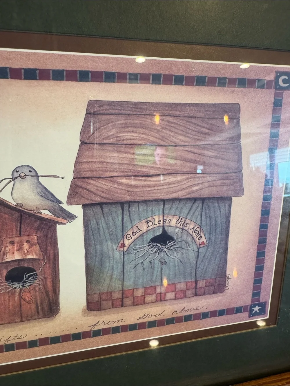 Home Interiors Framed Birdhouse Print Primitive Country Wall Art 23x13